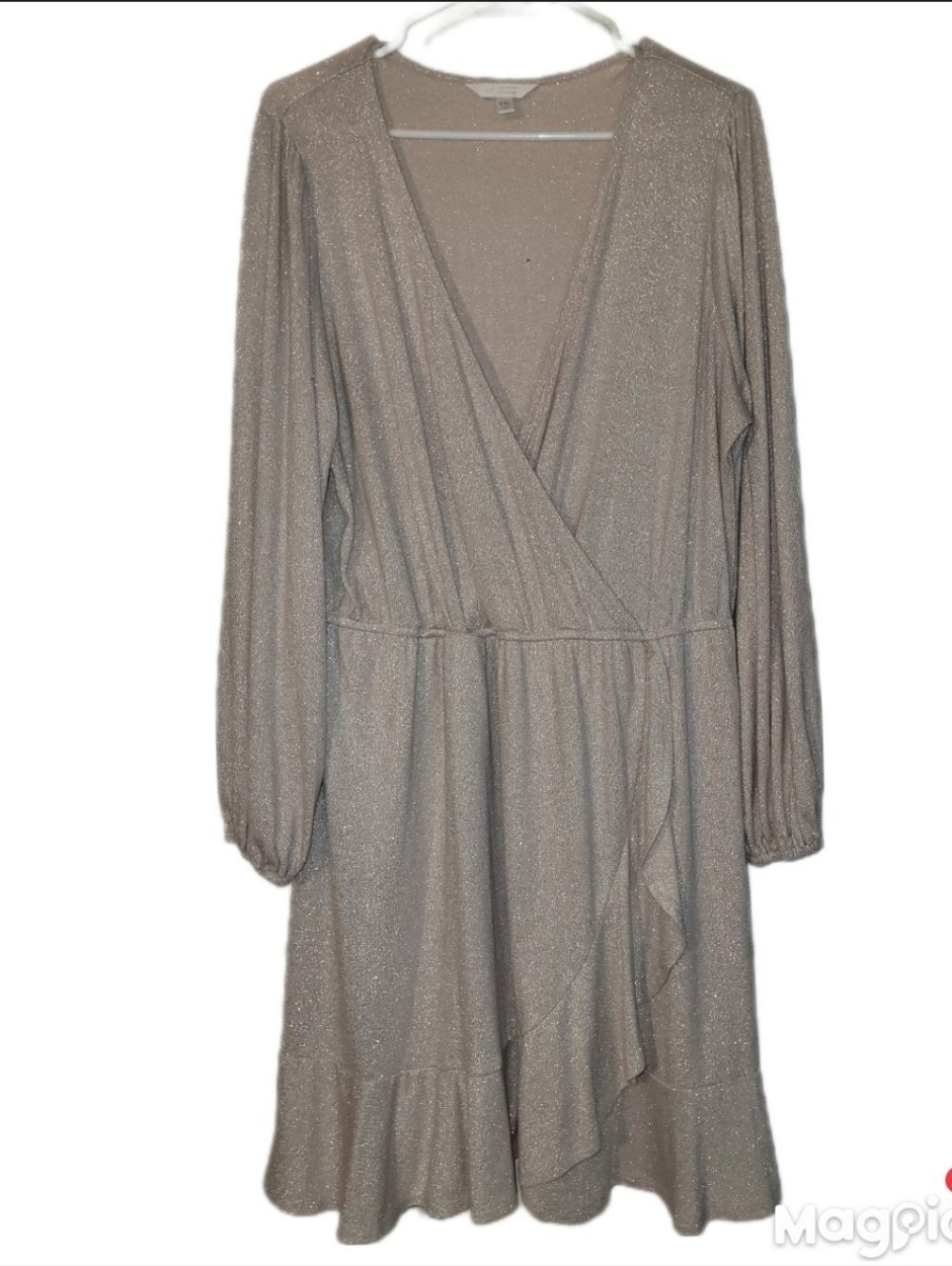 Lauren Conrad Soft Pink Metallic Knit Mock Wrap Mini Dress XXL Balloon Sleeves